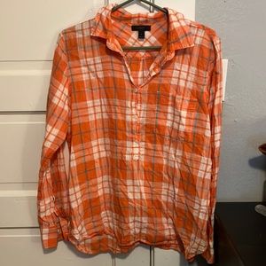 JCrew orange plaid gauze button down